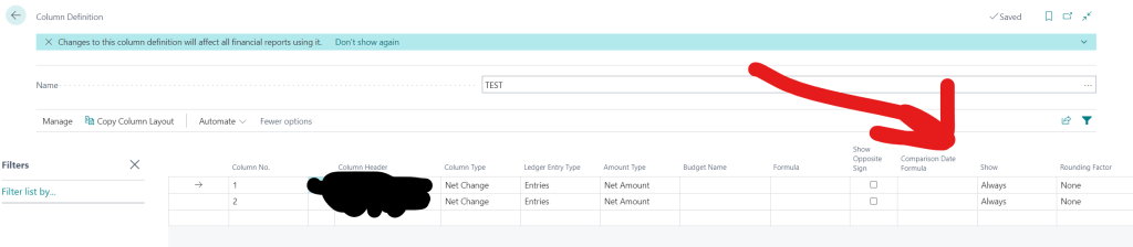 Screenshot of my Business Central without the Business Unit Totaling field.