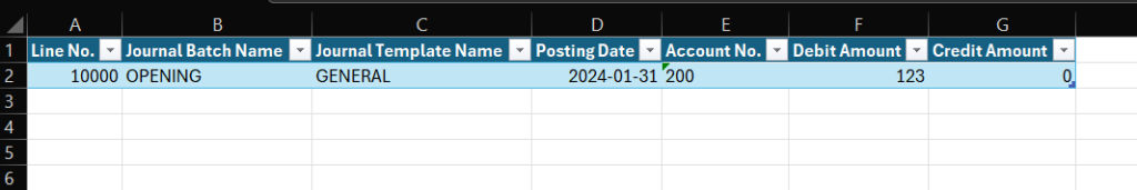 A screenshot showing a simplistic approach for migrating open GL balances into Business Central.