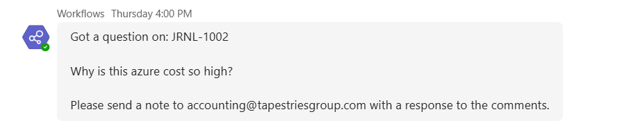 A screenshot showing a Teams message from the Flow Bot.