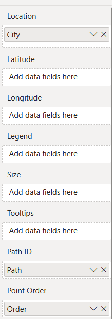 Screenshot of Power BI Azure Maps visualization